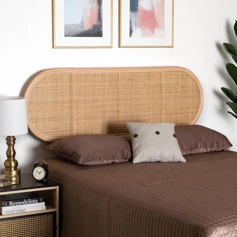 Bayou Breeze Finnian Natural Brown Finish Queen Size Rattan Headboard, 37.21" H X 64.73" W X 0.93" D
