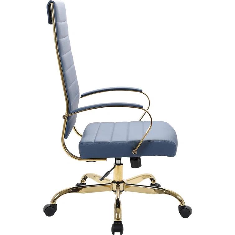 Everly Quinn Humairaa Leather Office Chair – Executive Task Chair with Swivel, Adjustable Height & Gold Base for Home Office or Conference Room