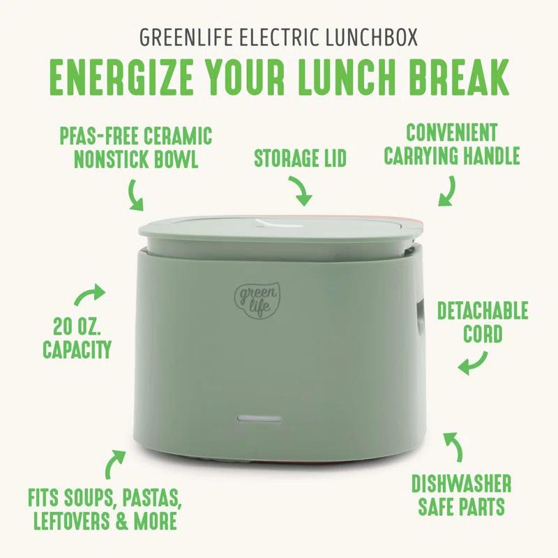 GreenLife GreenLife 20oz Electric Lunch Box Food Warmer, PFAS & PFOA-Free Ceramic, Portable, Removable Bowl