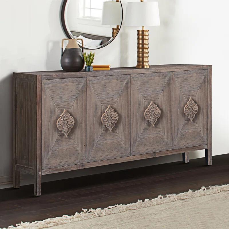 Bungalow Rose Antique Four Door Cabinet For Living Room