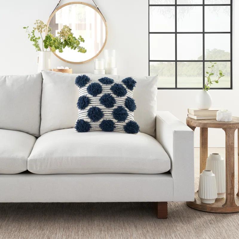 Mina Victory Pom-poms Cotton Reversible Throw Pillow