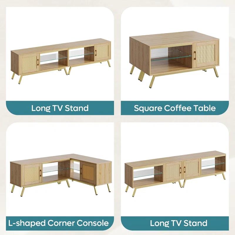 Bay Isle Home™ Alwies 80 inch TV Stand for TVs up to 85", Combinable Entertainment Center with LED Light and Adjustable Shelves, 4-1 Rattan TV console