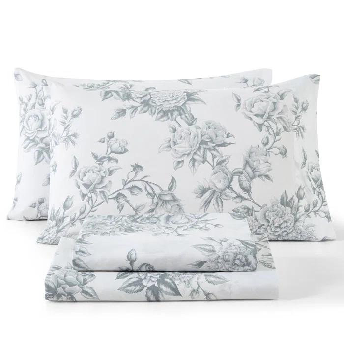 HLC.ME HLC.ME Rose Toile Floral Bed Sheets - Wrinkle Resistant & Ultra Soft - Fits Mattresses up to 15 Inches Deep (Sage Green)