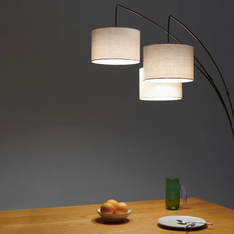 Brightech Trilage 84 in. Mid-Century Modern 3-Light Adjustable LED Arched Standing Floor Lamp with 3 Fabric Drum Shades