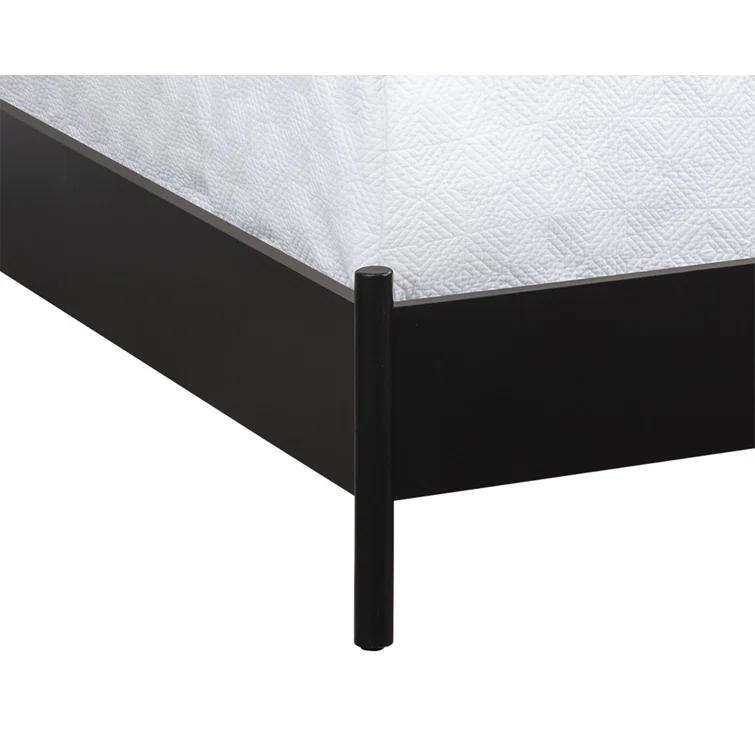 King Black Pine Wood Frame Bed with Rattan Headboard