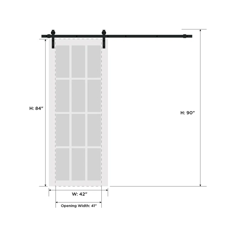 SARTODOORS Quadro Paneled Wood Barn White Door with Installation Hardware Kit