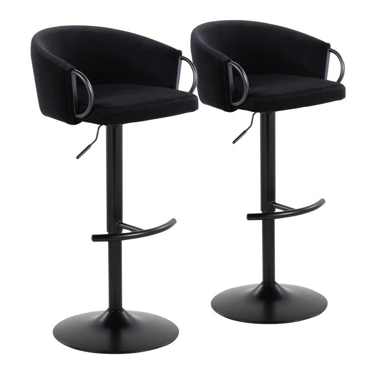 LumiSource Claire Contemporary Adjustable Barstool With Swivel In Black Metal And Black Velvet With Rounded T Footrest By Lumisource - Set Of 2 | Wayfair