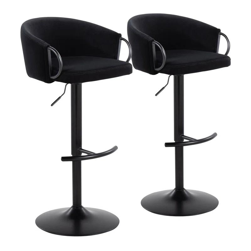 LumiSource Claire Contemporary Adjustable Barstool With Swivel In Black Metal And Black Velvet With Rounded T Footrest By Lumisource - Set Of 2 | Wayfair