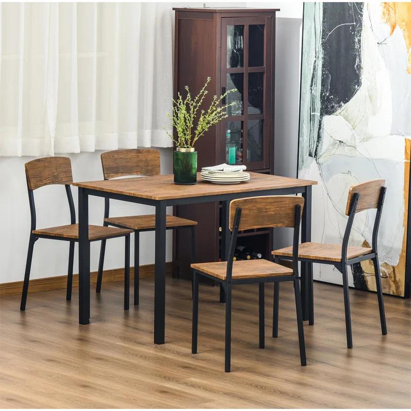 17 Stories 5 Piece Industrial Dining Table Set, Rectangular Kitchen Table And 4 Chairs, Dining Room Set For Small Space