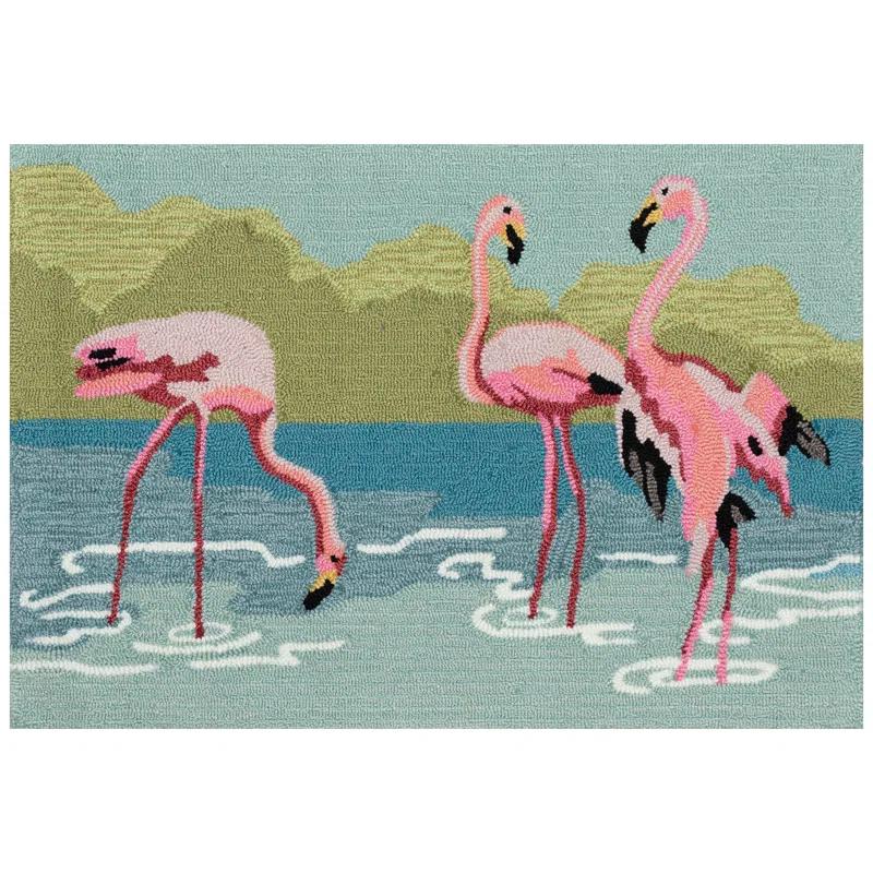 Liora Manne Frontporch Flamingos Indoor/Outdoor Mat Aqua
