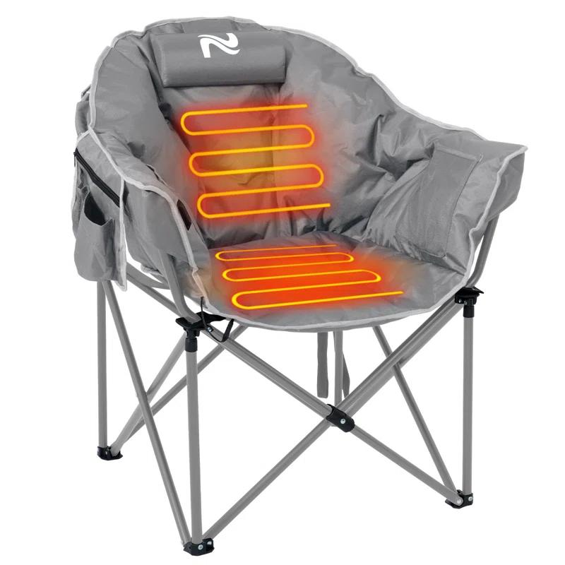 Heated Camping Chair Oversized, Outdoor Portable Heated Folding Chairs With Pillow