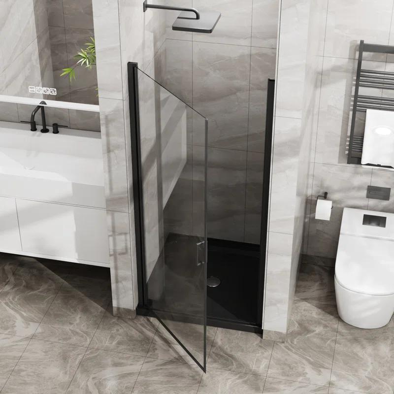 BVNECXP 34"X72" Pivot Shower Door, 1/4 Inch Thick Tempered Glass Swing Shower Door, Semi-Frameless Design YY3CHO-D163102093
