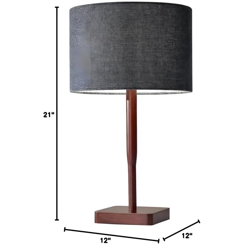 Hokku Designs Adesso Ellis Modern Table Lamp With Walnut Rubber Wood Base | Smart Outlet Compatible | 60W Incandescent Or 13W CFL Bulb Ready | Rotary Switch Design