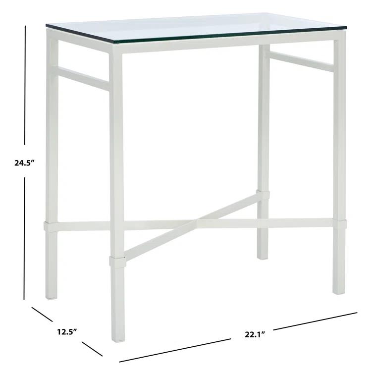 SAFAVIEH Couture Viggo Glam Glass Top Metal Side Table, White