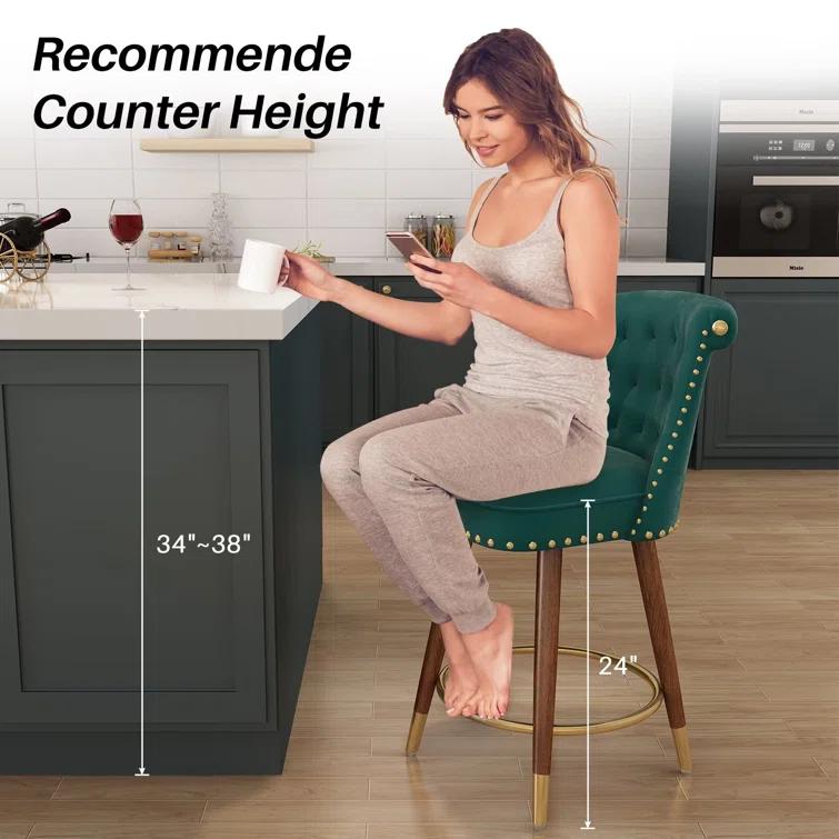 Everly Quinn Claymont Swivel 24 inch Counter Height Stools  (Set of 2) Upholstered Bar Stools with Back