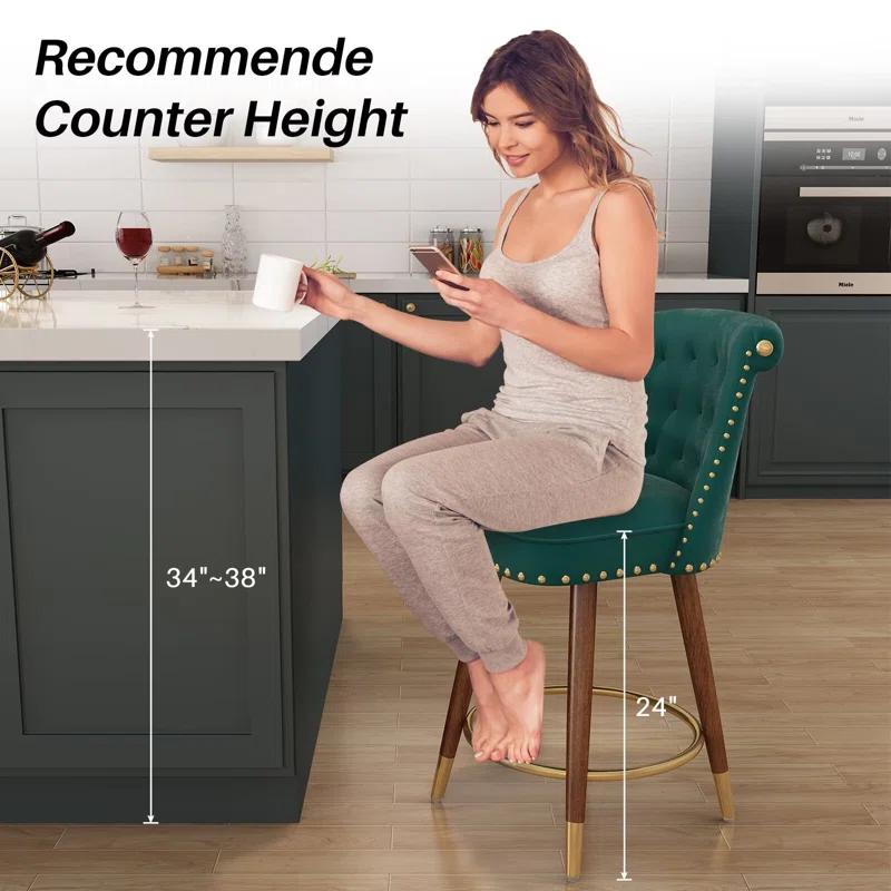 Everly Quinn Claymont Swivel 24 inch Counter Height Stools  (Set of 2) Upholstered Bar Stools with Back