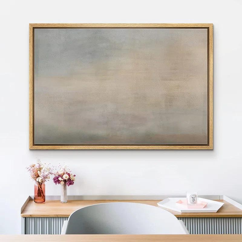 SIGNLEADER " SIGNLEADER Framed Canvas Print Wall Art Pastel Grunge Brown Sky Landscape Abstract Shapes Illustrations Modern Art Decorative Minimal Relax/Calm For Living Room, Bedroom, Office "