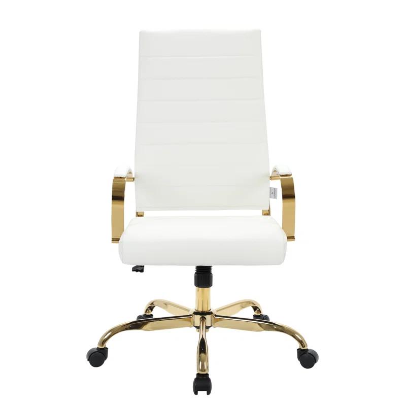 Everly Quinn Humairaa Benmar Leather Office Chair in Gold Base