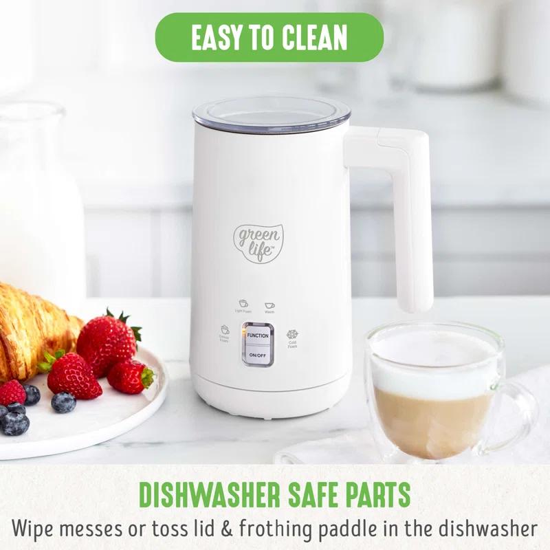 GreenLife GreenLife 10oz Electric Milk Frother, 4-in-1 Hot and Cold Milk Warmer and Steamer, PFOA / PFAS Free