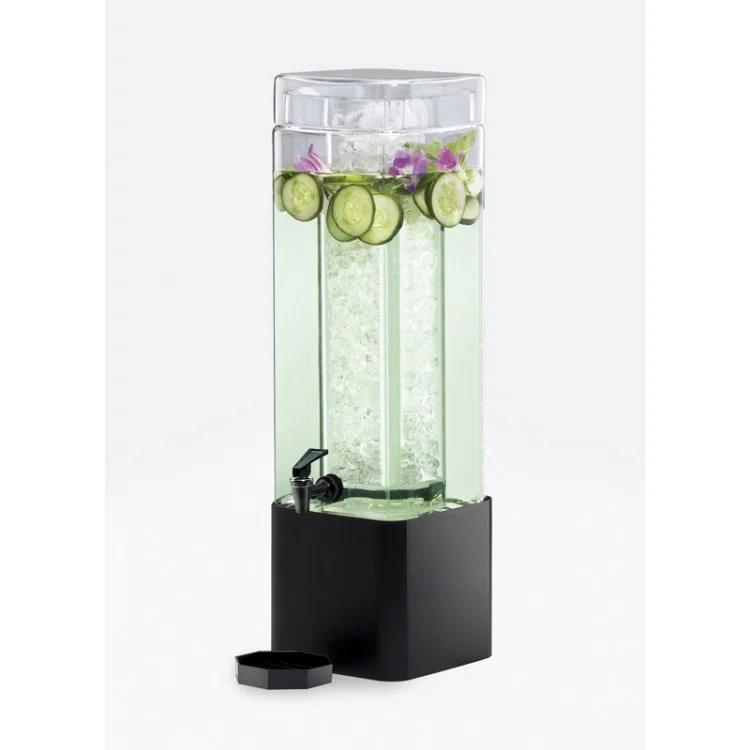 Cal-Mil Mission 3 Gallon Square Acrylic Beverage Dispenser with Black Metal Base and Ice Chamber