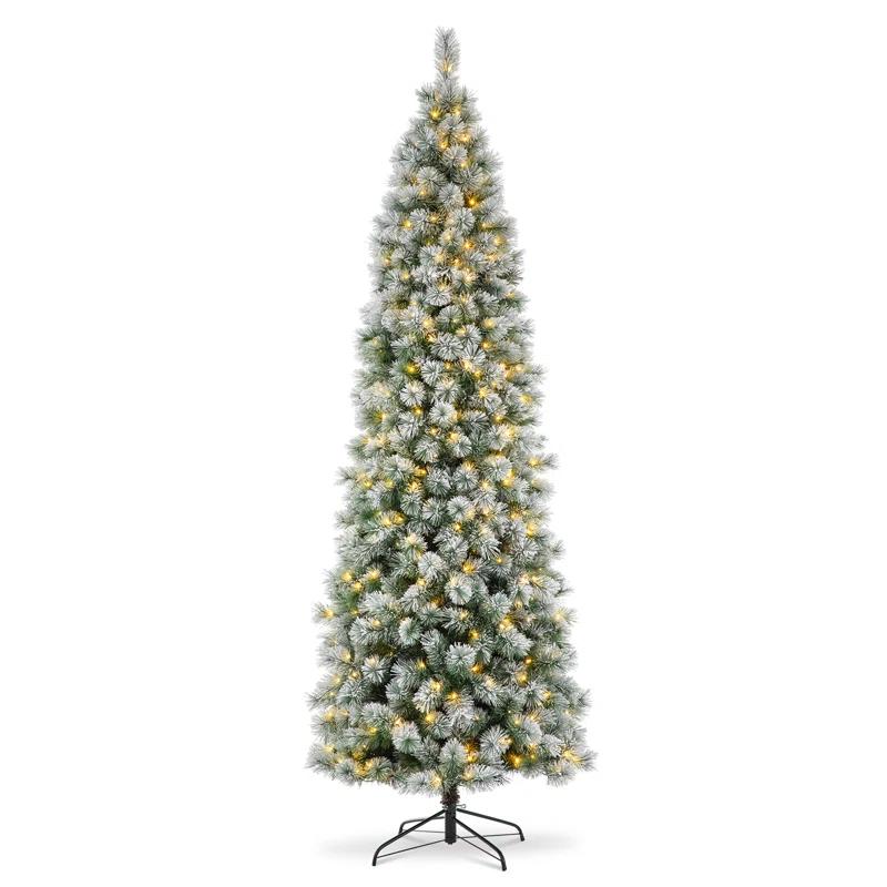 The Twillery Co.® Slender Flocked Pine Christmas Tree with LED Lights