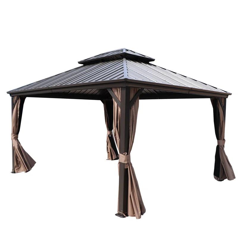 Kozyard Kozyard Caesar Gray Double Roof Hardtop Gazebo with Privacy Curtain and Mosquito Netting