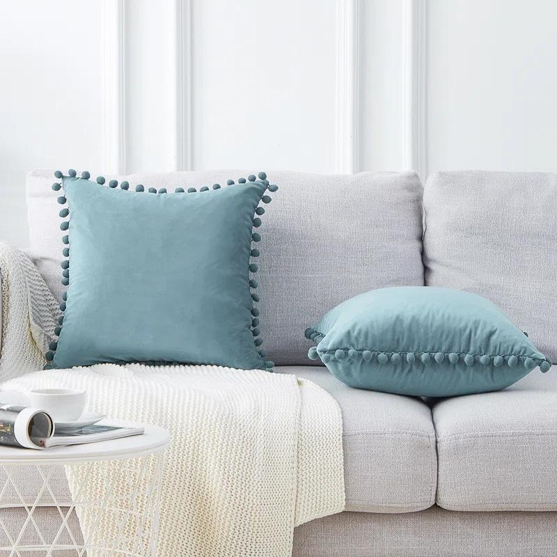 Deconovo Deconovo Pom-poms Velvet Reversible Pillow Cover (Set of 2)