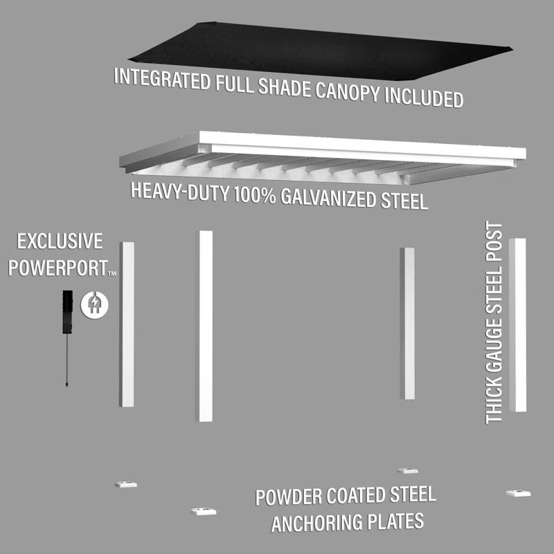 Backyard Discovery Backyard Discovery Windham 14' x 10' Modern Galvanized Steel Outdoor Patio Pergola Kit with Shade Sail Canopy and PowerPort