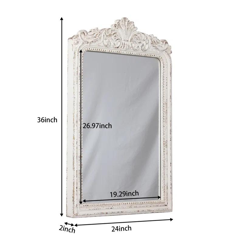 Ophelia & Co. Vintage Ornate Wood Framed Mirror Decorative For Wall 24" x 36", Hanging Distressed White Rustic Wall Mirrors