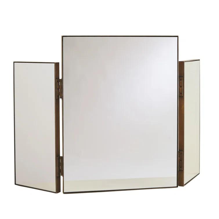 Global Views Tri-Fold Vanity Mirror-Antique Brass