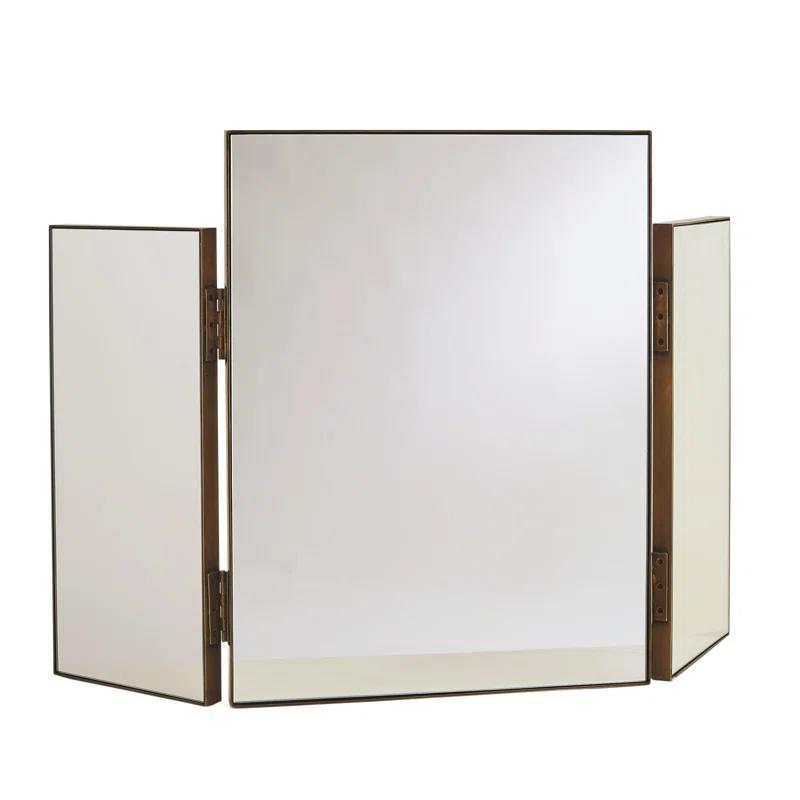 Global Views Tri-Fold Vanity Mirror-Antique Brass