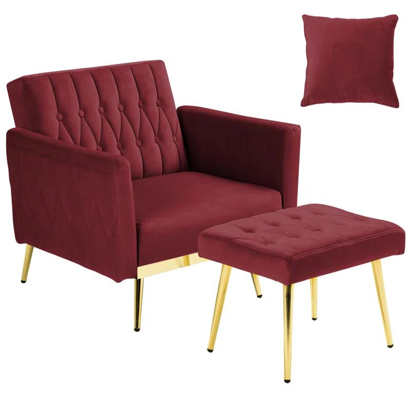 Everly Quinn Siemon Velvet Accent Chair with Ottoman