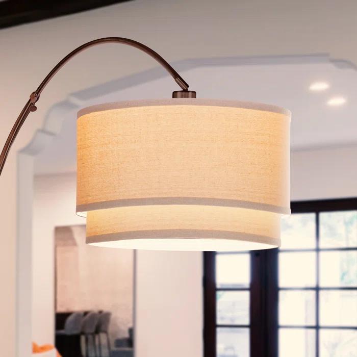 Mason 81 in. Modern Adjustable LED Arched Standing Floor Lamp with Fabric Drum Shade and Weighted Marble Base