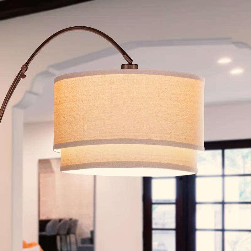 Mason 81 in. Modern Adjustable LED Arched Standing Floor Lamp with Fabric Drum Shade and Weighted Marble Base