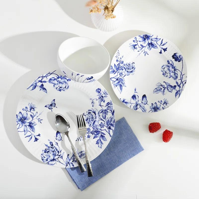 222 Fifth 222 Fifth Cassian Embossed Toile Blue Porcelain Dinnerware Set - Service For 4 (Set of 12)