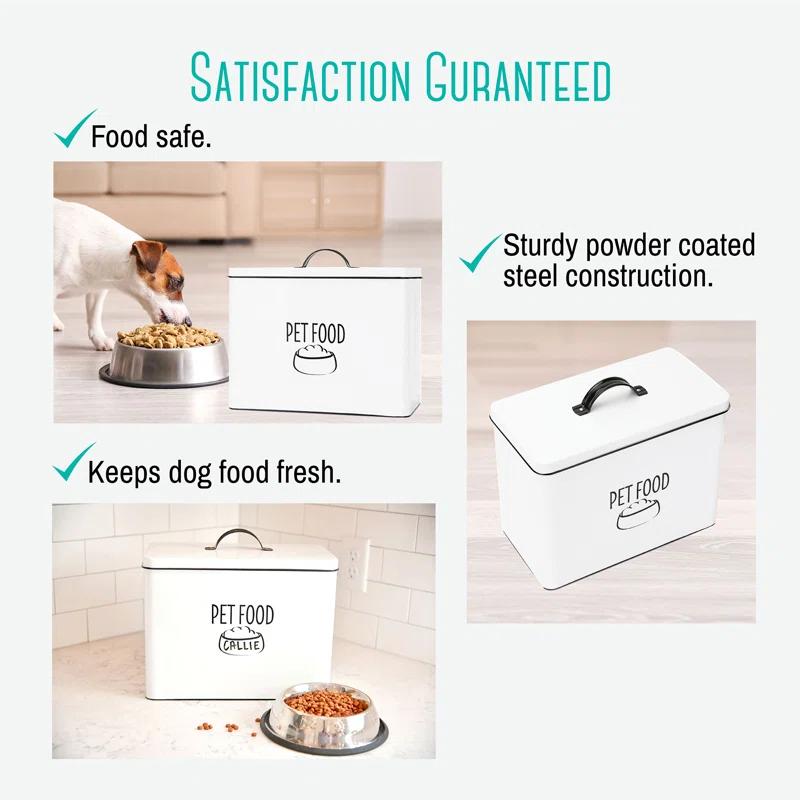 Outshine Co Outshine White Farmhouse Dog Food Bin Storage Container Cute Pet Food And Treat Canister With Lid & Reviews | Wayfair