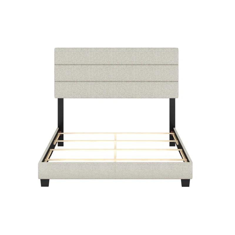 Boyd Sleep Ravenna Upholstered Linen Tri-Panel Channel Adjustable Height Headboard Platform Bed Frame
