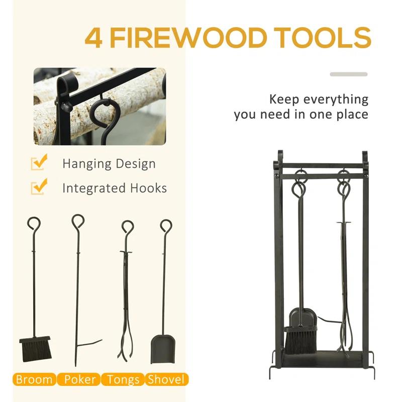 Arlmont & Co. Firewood Rack with Fireplace Tools, Indoor/Outdoor Firewood Racks