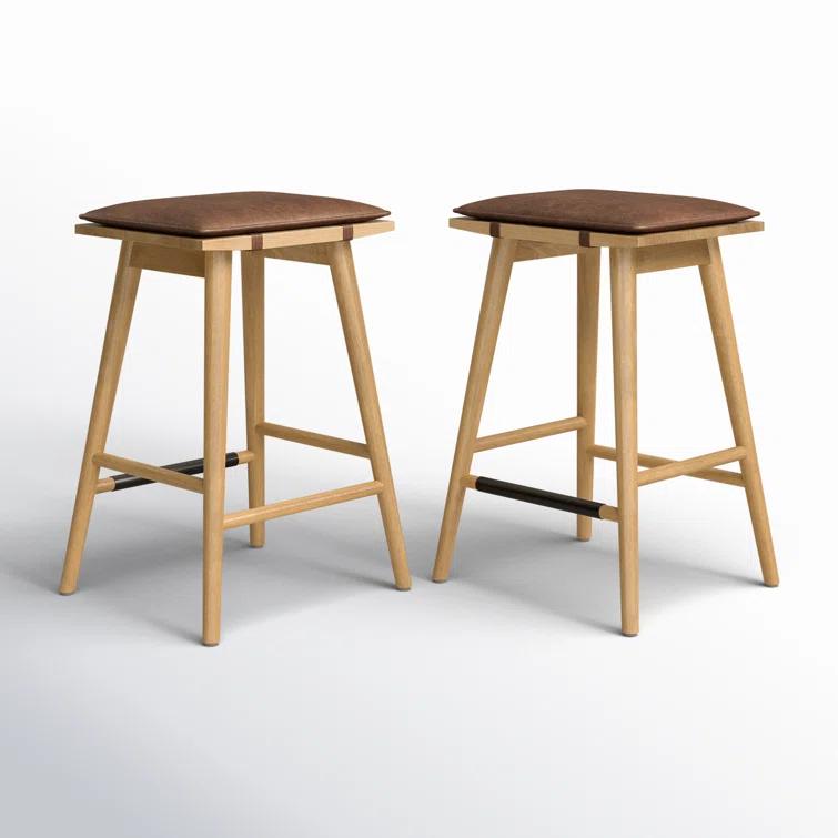 Nathan James Upholstered Counter Stool with Solid Wood Frame (Set of 2)
