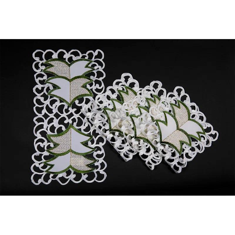 The Holiday Aisle® Salley Embroidered Cutwork Holiday Traycloth/Runner (Set of 4)