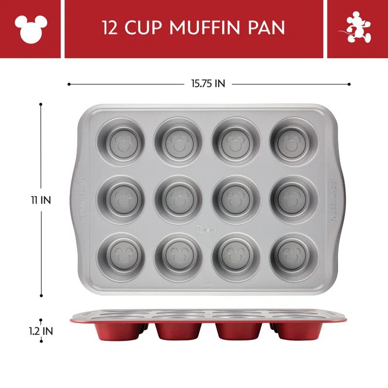 Red Nonstick 12-Cup Mickey Mouse Muffin Pan