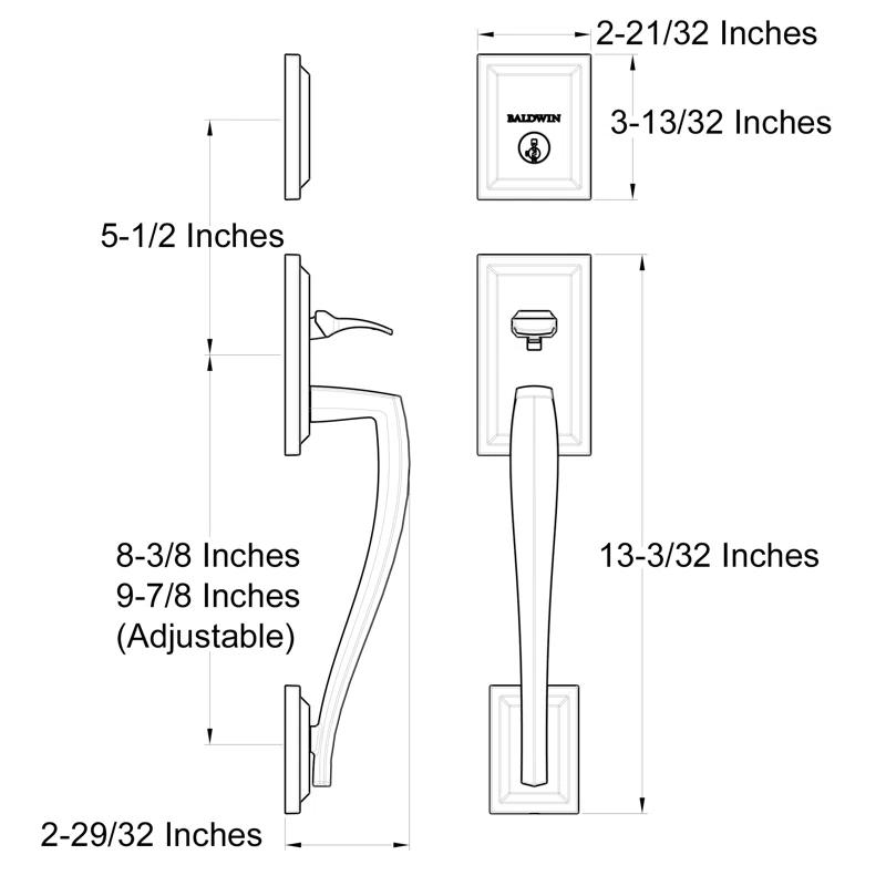 Baldwin 180TPHXTOL15SLBSMTCP Prestige Torrey Pines Handleset with Single Cylinder Deadbolt and Torrey Door Lever and Torrey Rosette