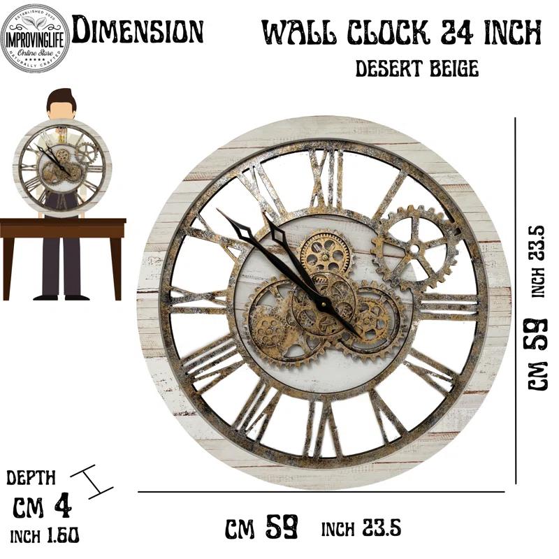 The Gears Clock Wall Clock 24" Round Oversized for Living Room decor with Real Moving Gears America Collection
