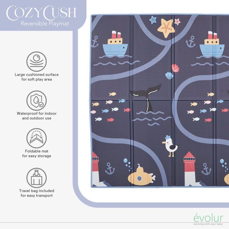 Evolur Cozycush Reversible Non-toxic Baby Kids Playmat|| Foldable Large Thick Foam Crawling Playmats For Toddlers|waterproof Portable Playmat For Babies | Yoga/picnic/game Mat|indoor/outdoor