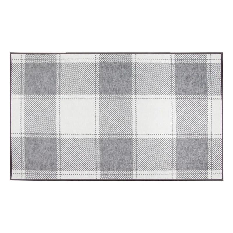 My Magic Carpet Buffalo Plaid Grey And White Plaid Flatweave Brown/Ivory Washable Area Rug | Wayfair