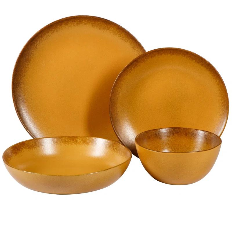 bloomhouse Palermo Sun 16 Piece Stoneware Reactive Glaze Plates and Bowls Dinnerware Set