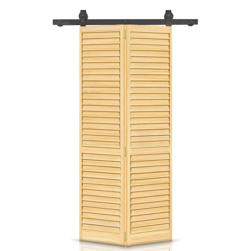 Calhome 80'' Solid Wood Louvered Bi-Fold Door