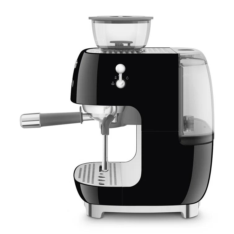 SMEG Black Semi-Automatic Coffee and Espresso Machine with Milk Frother