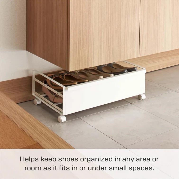 Yamazaki Home Rolling Shoe Rack, Steel, Holds 4 shoes, 6 heels, Wheels