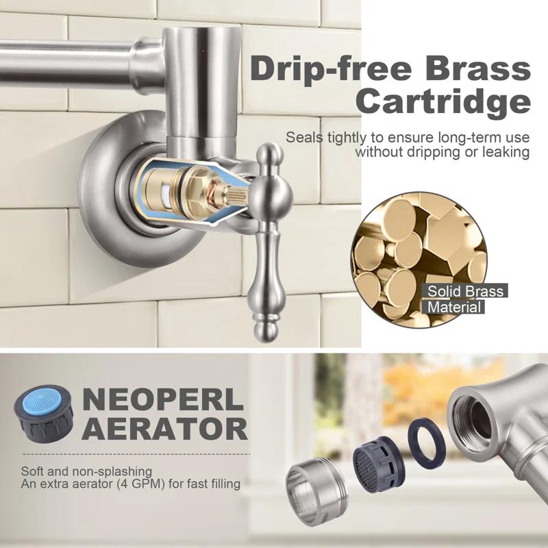 ARCORA AR7106800 ARCORA Wall Mounted Pot Filler Brass Folding Kitchen Faucet with 2 Handles